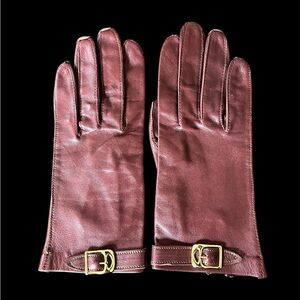 Vintage Oxblood Maroon Leather  Driving Gloves, Gold Buckle, Sz 6.5